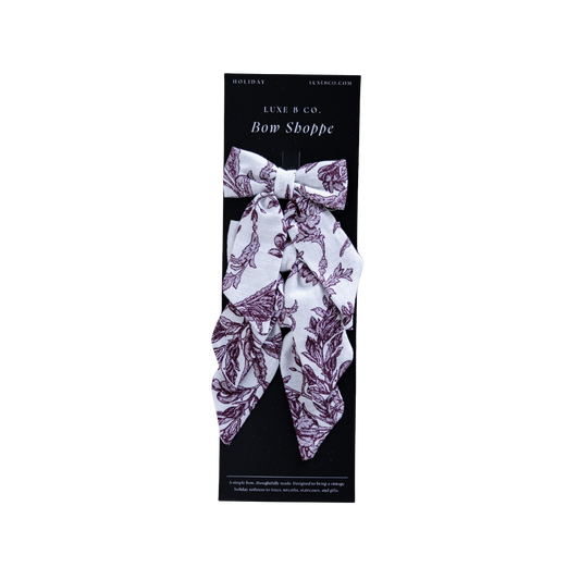 Burgundy Toile Mini Fabric Bows with Clips Set By Luxe B Co. 