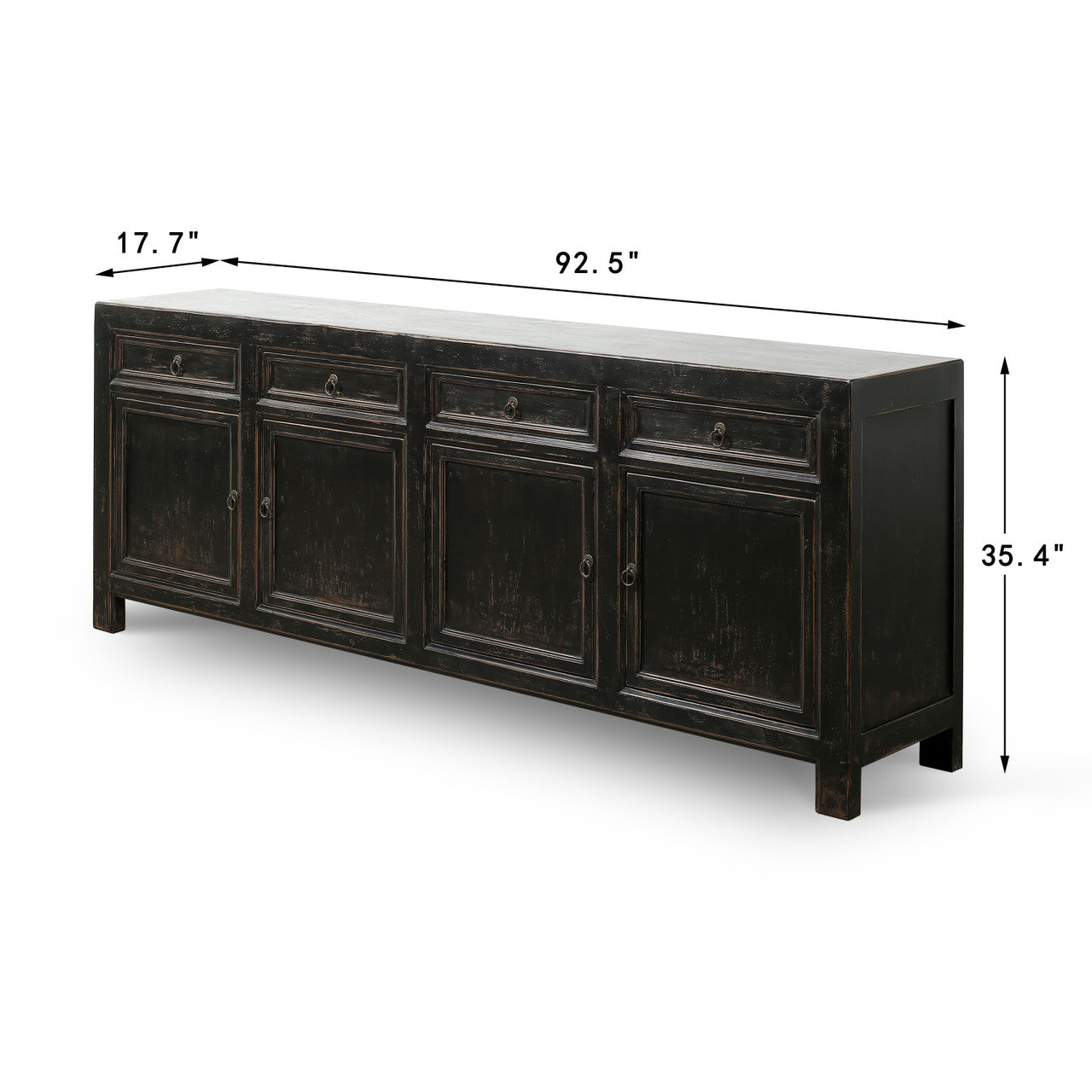 Calabasas Reclaimed Elm Wood Four Drawer Console Table Grand Black Wash | By Luxe B Co.