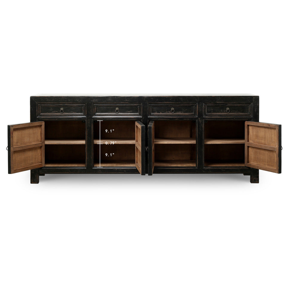 Calabasas Reclaimed Elm Wood Four Drawer Console Table Grand Black Wash | By Luxe B Co.