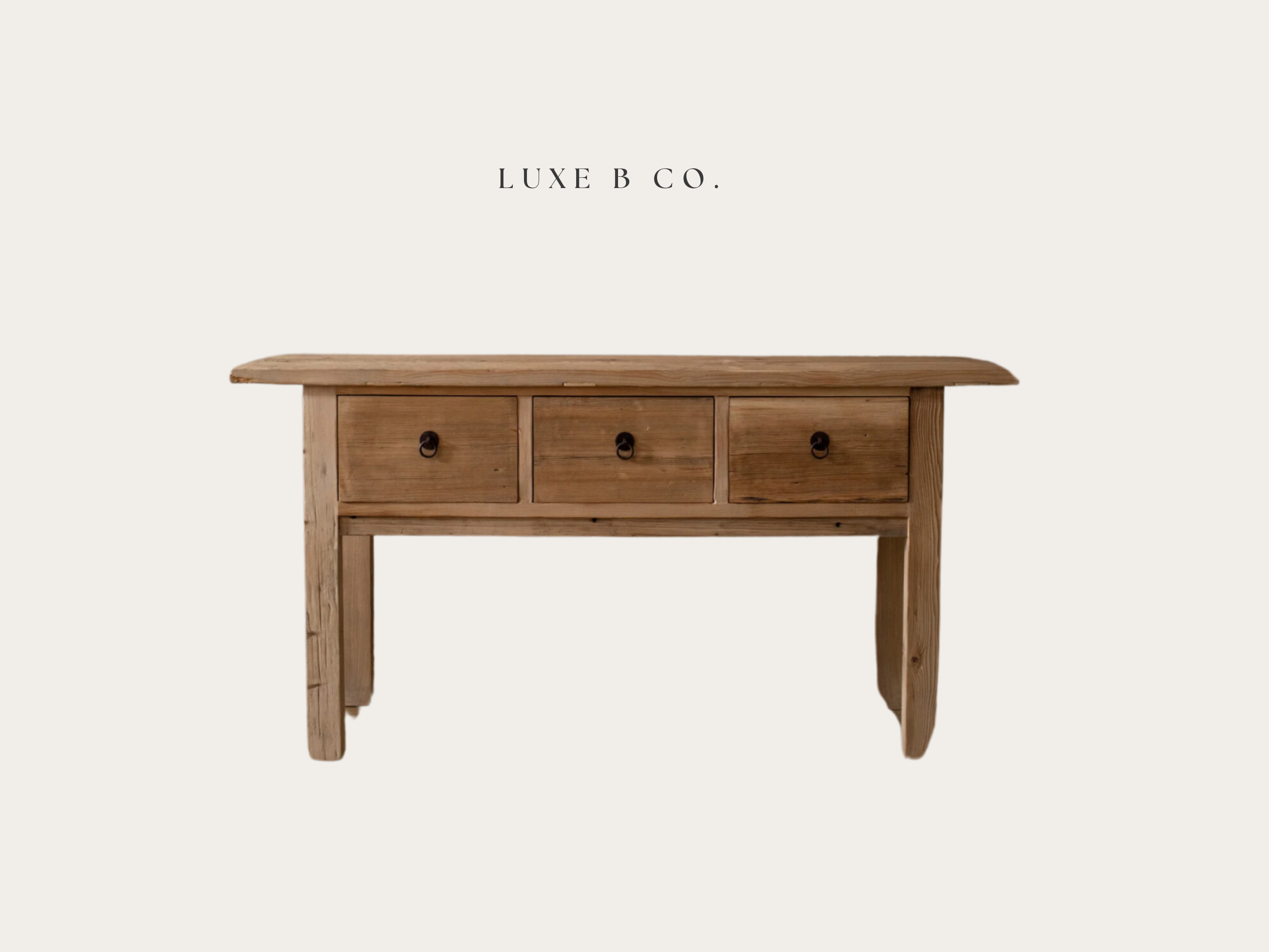 Caramel Three Drawer Elm Wood Console Table | By Luxe B Co 