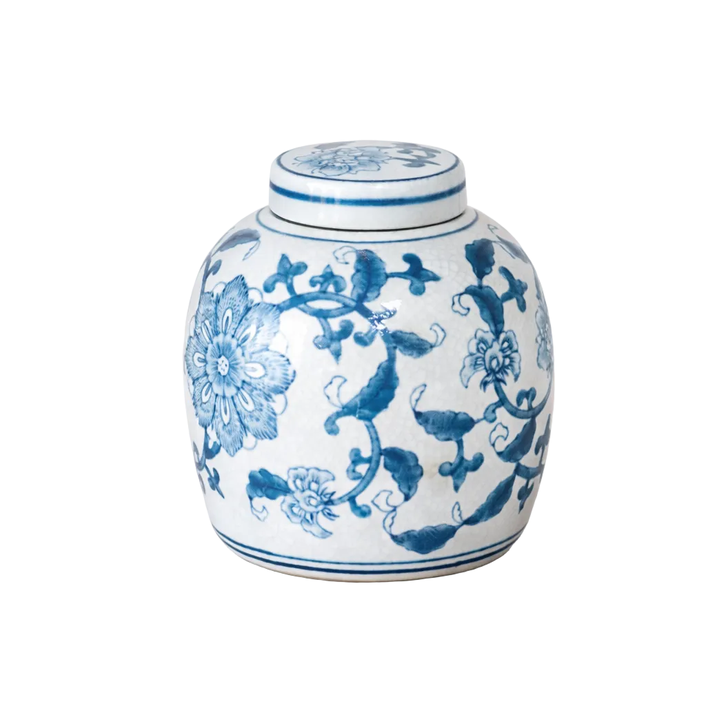 Ceramic Blue Floral Ginger Jar | By Luxe B Co. 