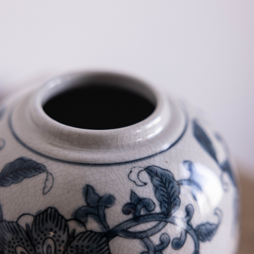 Ceramic Blue Floral Ginger Jar By Luxe B Co. 