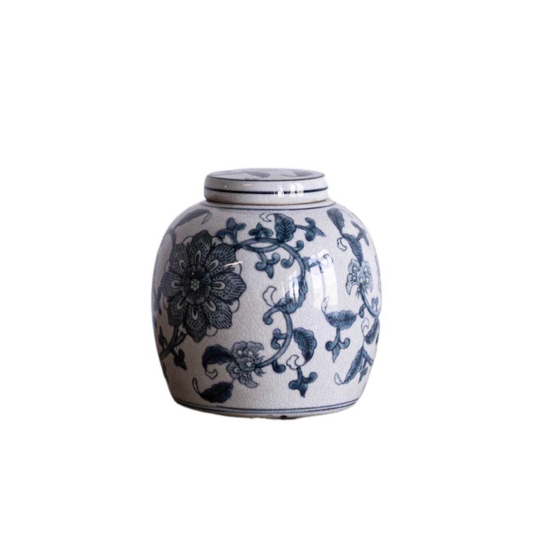 Ceramic Blue Floral Ginger Jar By Luxe B Co. 