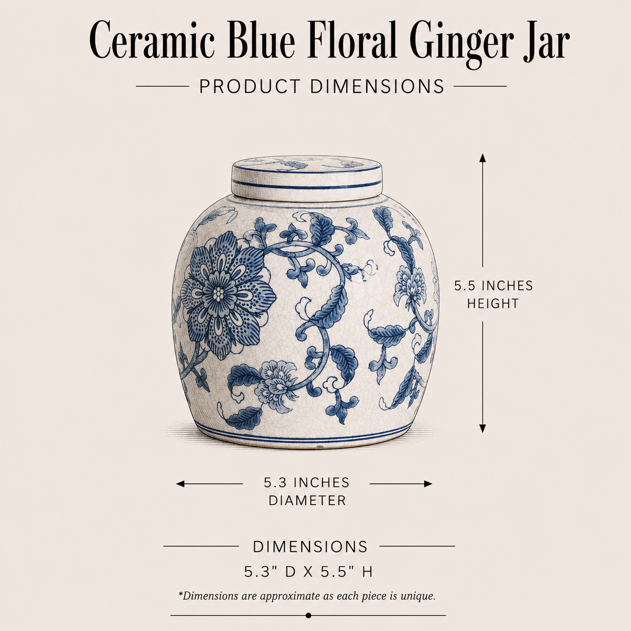 Ceramic Blue Floral Ginger Jar By Luxe B Co. 