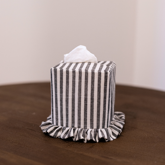 Charcoal Stripes Cotton Tissue Box Cover By Luxe B Co.