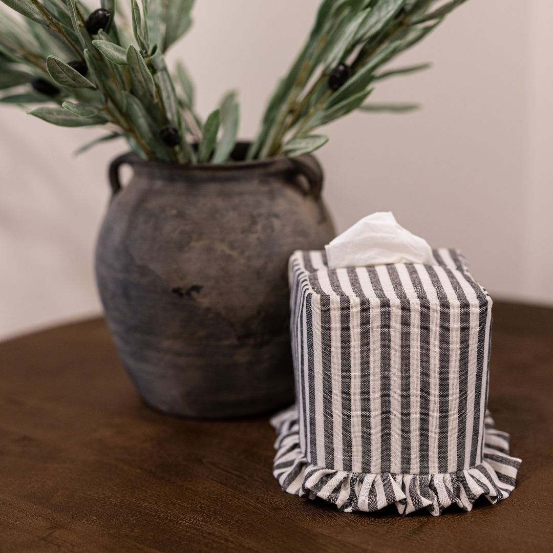 Charcoal Stripes Cotton Tissue Box Cover By Luxe B Co.