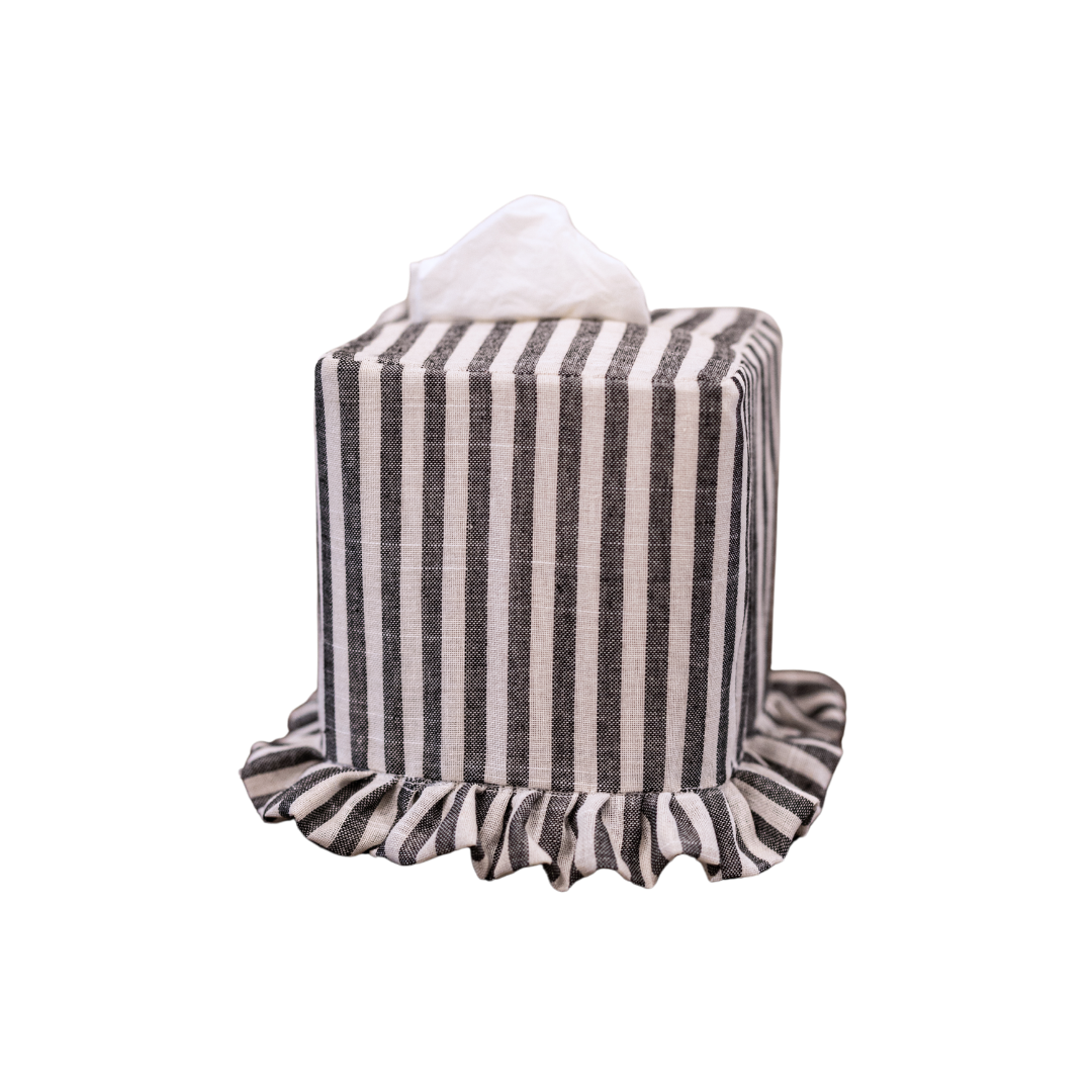 Charcoal Stripes Cotton Tissue Box Cover By Luxe B Co.