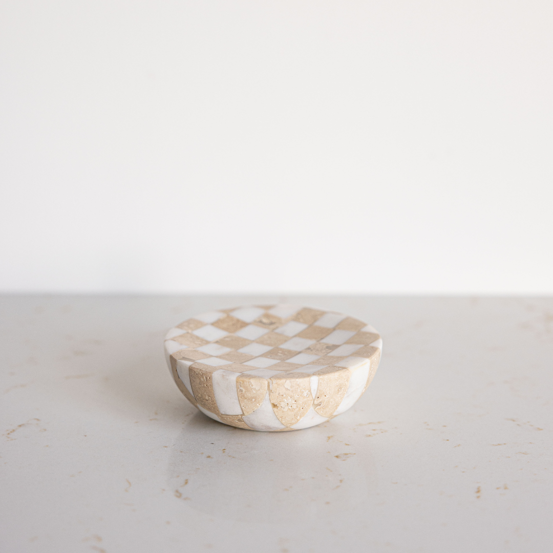 Checkered Travertine & Marble Soap Dish | By Luxe B Co.