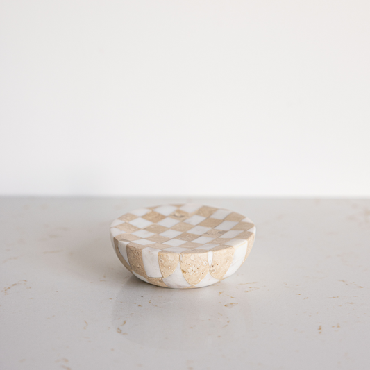 Checkered Travertine & Marble Soap Dish | By Luxe B Co.
