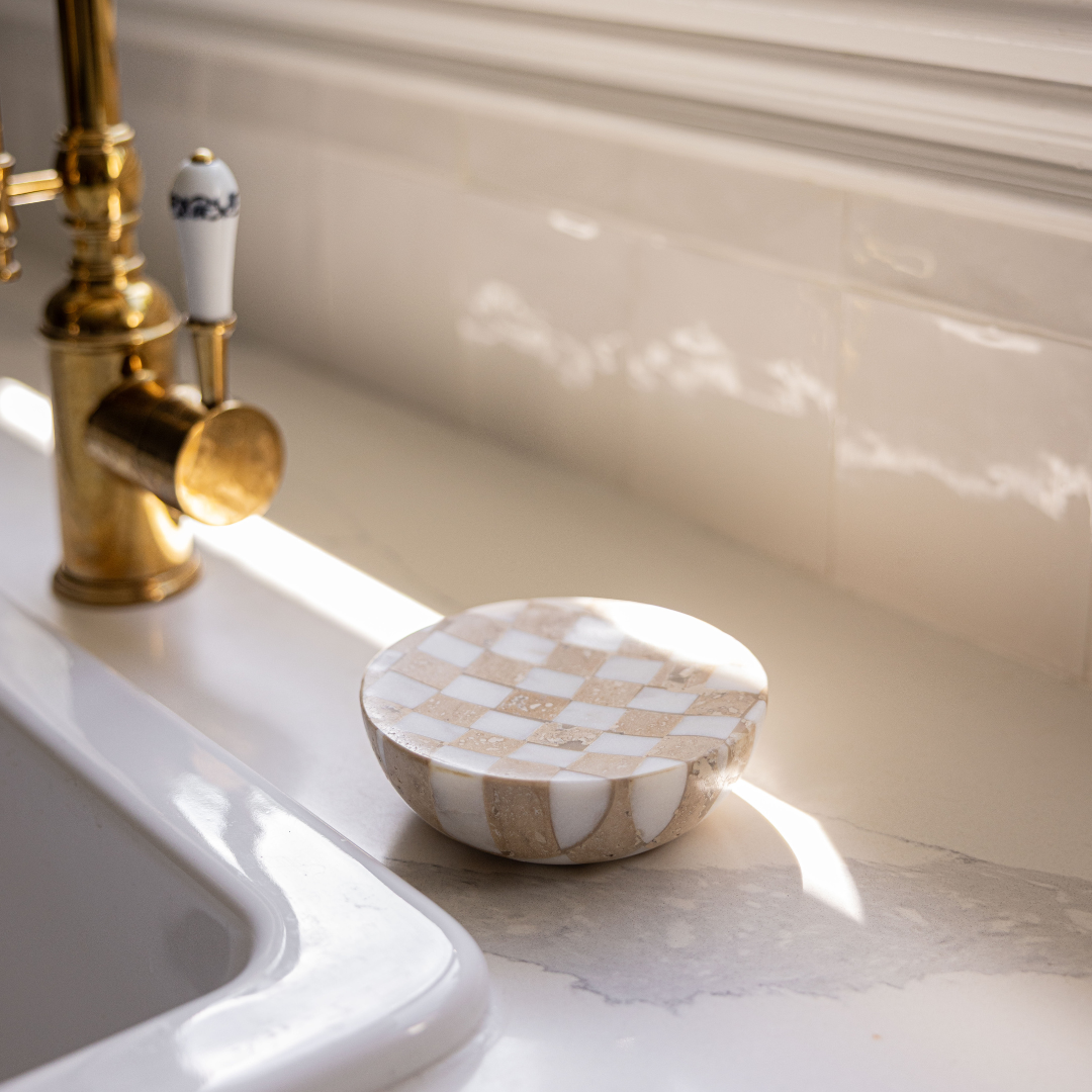 Checkered Travertine & Marble Soap Dish | By Luxe B Co.
