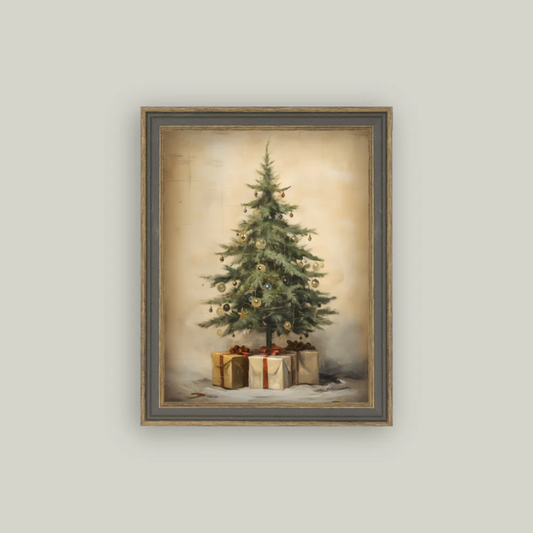 Christmas Tree With Presents Framed Antique Inspired Art | By Luxe B Co