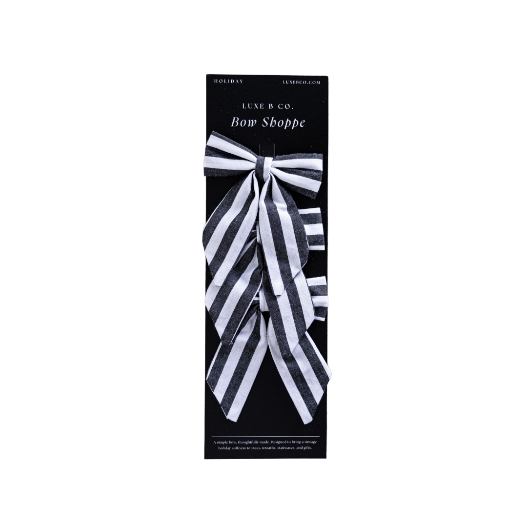 Set of classic charcoal striped mini fabric bows with clips, perfect for hair accessories by Luxe B Co.