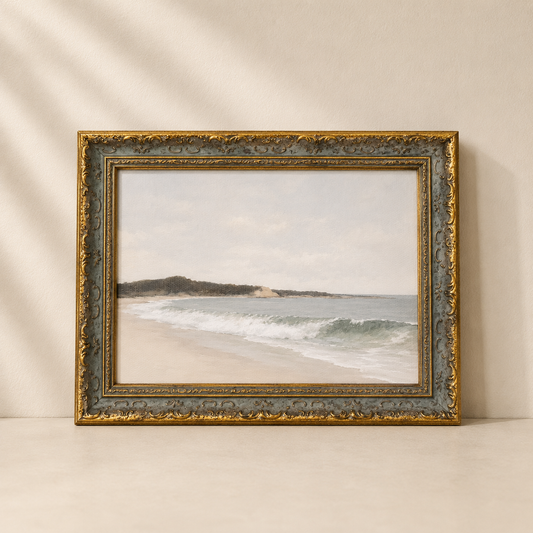 Coastal Morning | Antique Inspired Gold Leaf Crowned Framed Art By Luxe B Co. 