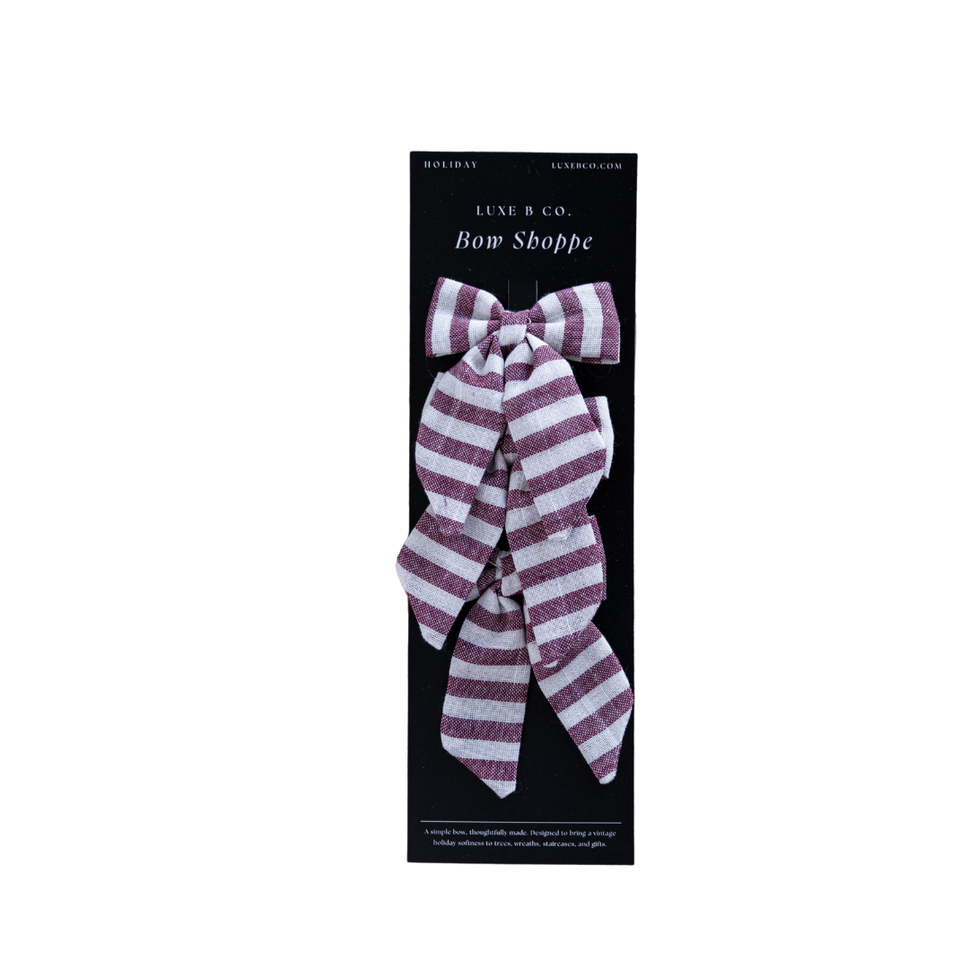 Cranberry Red Striped Mini Fabric Bows with Clips Set By Luxe B Co.
