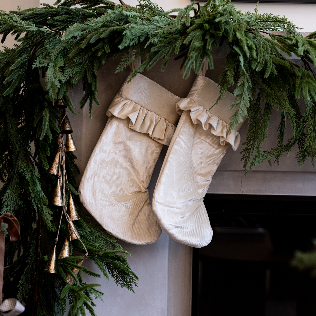 Cream Velvet Holiday Stocking By Luxe B Co.