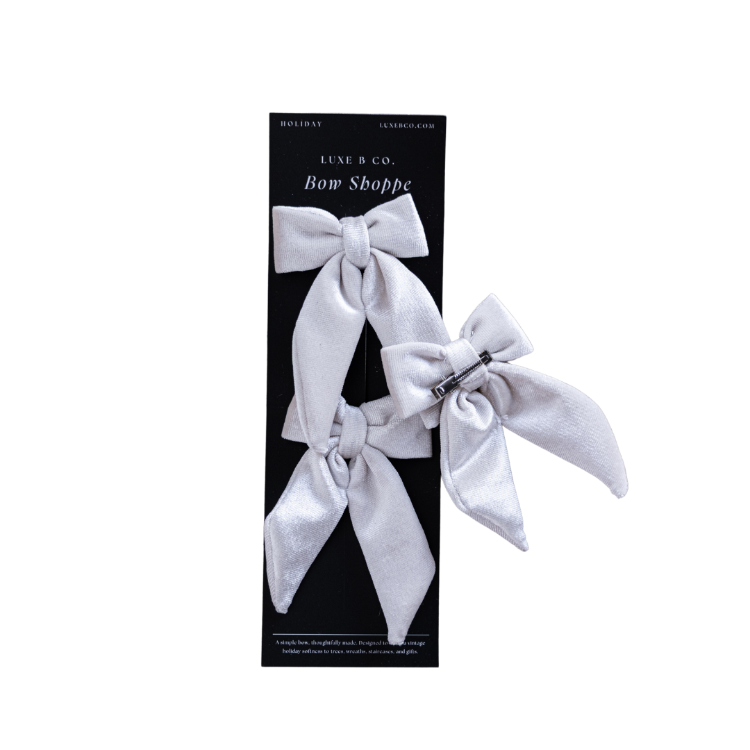 Cream Velvet Mini Fabric Bows with Clips Set By Luxe B Co. 