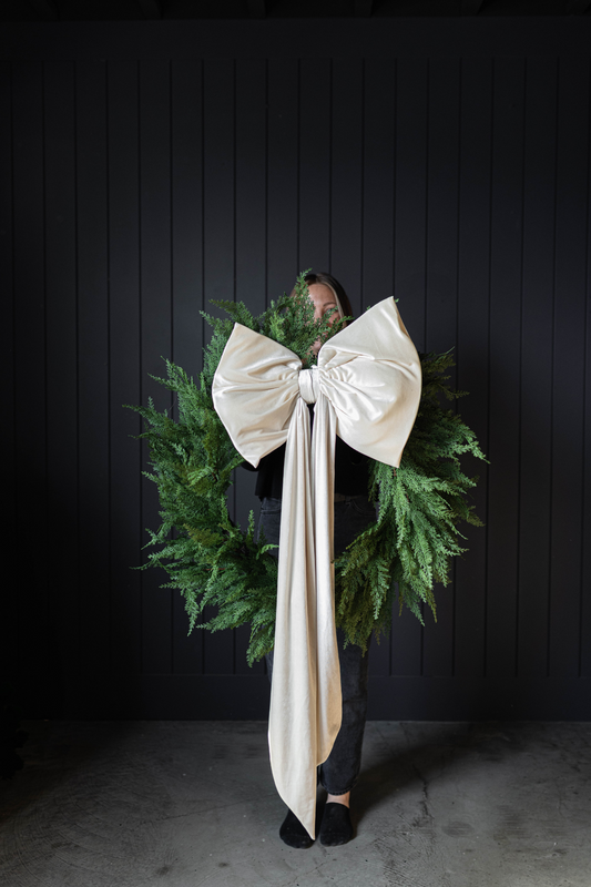Luxe B Co Cypress Leaf full real touch wreath, 34-inch decorative wreath with lush green cypress leaves.