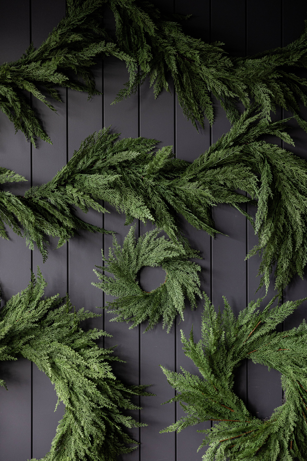 24-inch Luxe B Co Cypress Leaf full real touch wreath with lush green cypress leaves on a circular wreath.