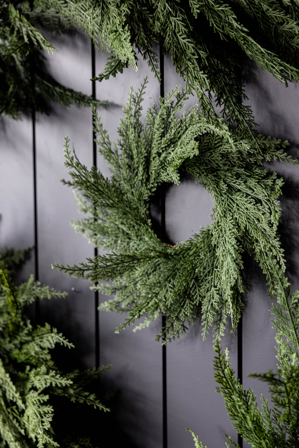 24-inch Luxe B Co Cypress Leaf Full Real Touch Wreath with lush green foliage and realistic texture for home decor.