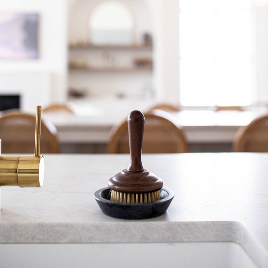 Dark Grey Stone Soap + Dish Brush Holder | By Luxe B Co. 