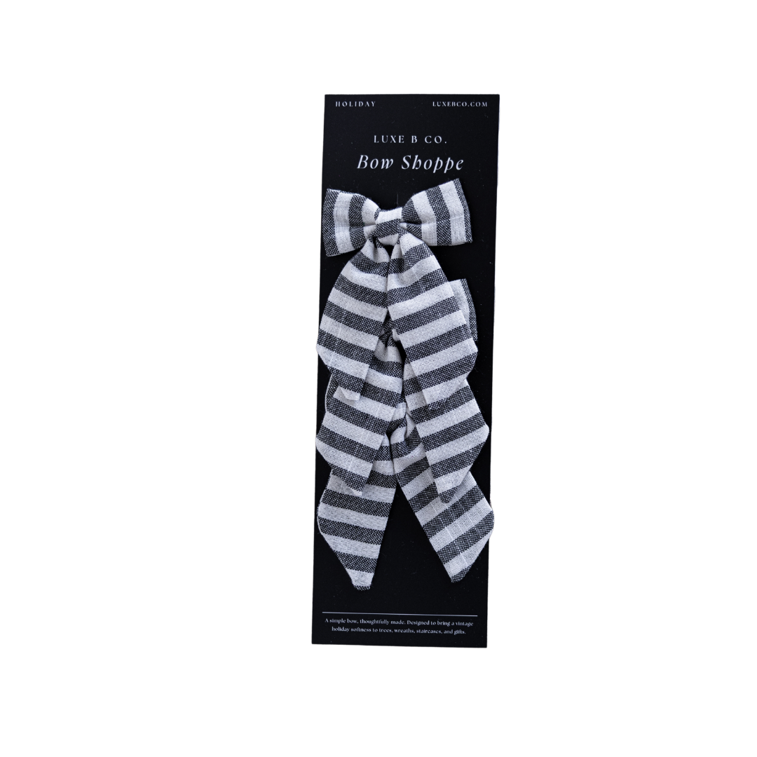Dark Charcoal Striped Mini Fabric Bows with Clips Set By Luxe B Co. 