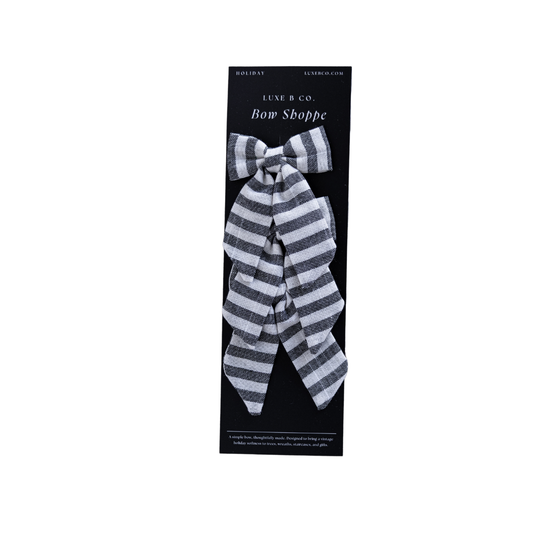 Dark Charcoal Striped Mini Fabric Bows with Clips Set By Luxe B Co. 