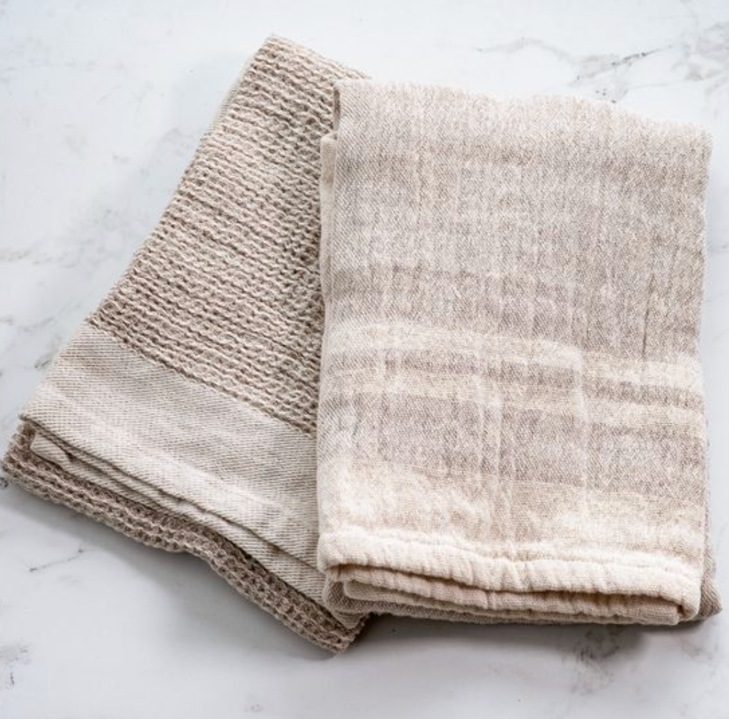Double Stripe Natural Waffle Dish Towels| By Luxe B Co. 