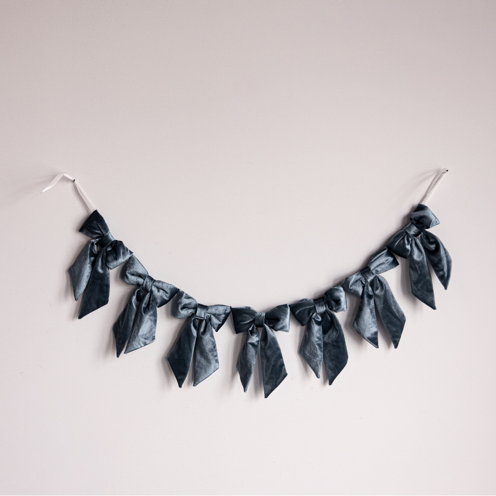 Dusty Blue Velvet Fabric Bow Garland By Luxe B Co. 