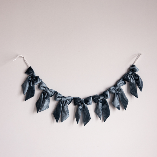 Dusty Blue Velvet Fabric Bow Garland By Luxe B Co. 