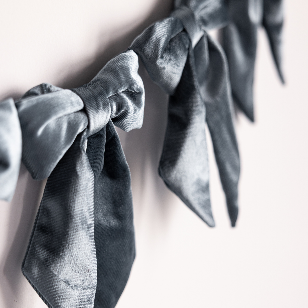 Dusty Blue Velvet Fabric Bow Garland By Luxe B Co. 