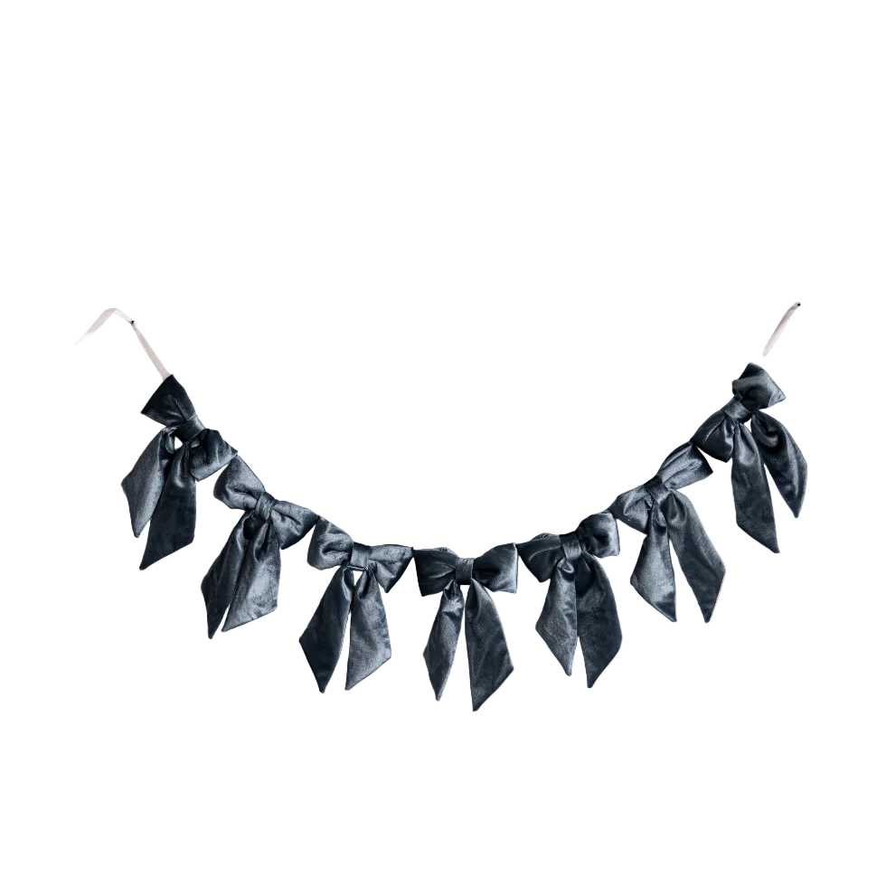 Dusty Blue Velvet Fabric Bow Garland By Luxe B Co. 