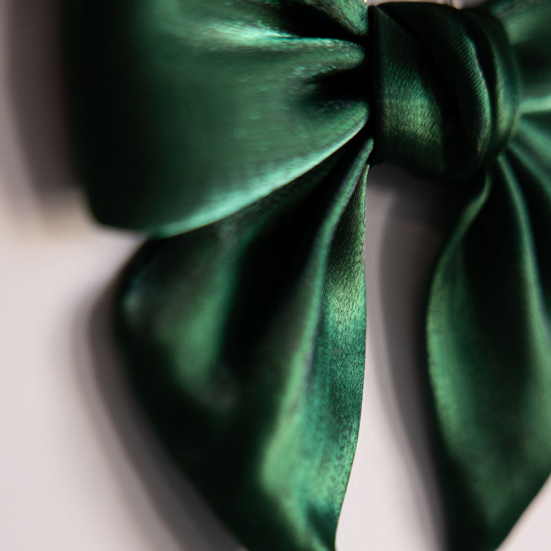 Set of three emerald green gauze bows by Luxe B Co, featuring soft, lightweight fabric and delicate bow design.