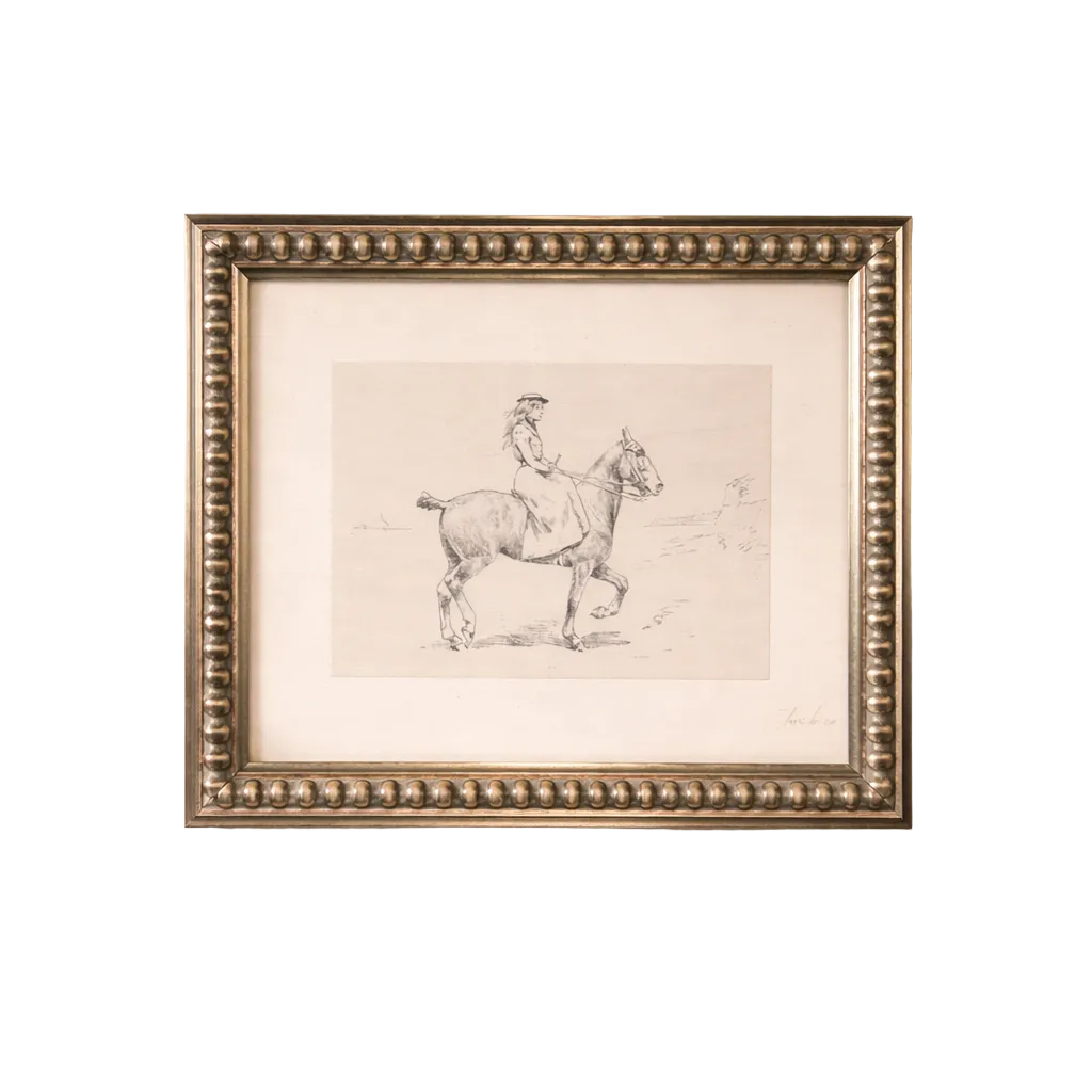 Equestrian Sketch | Antique Inspired Beaded Polished Framed Art By Luxe B Co. 
