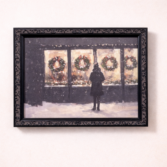Antique-inspired black mould framed art by Luxe B Co featuring festive and vintage design elements.