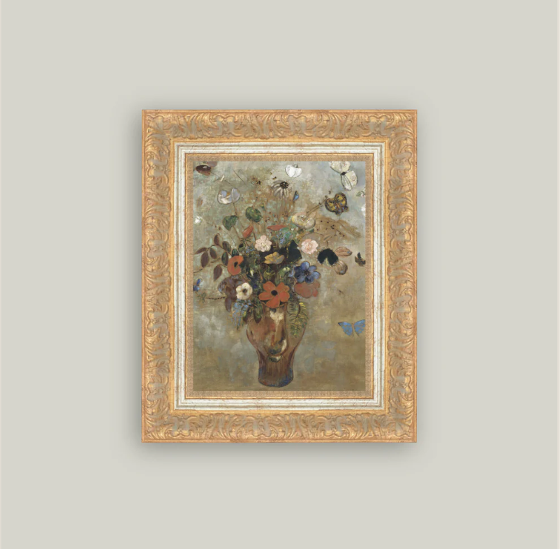 Flower Butterfly Vase Framed Antique Inspired Art | By Luxe B Co.