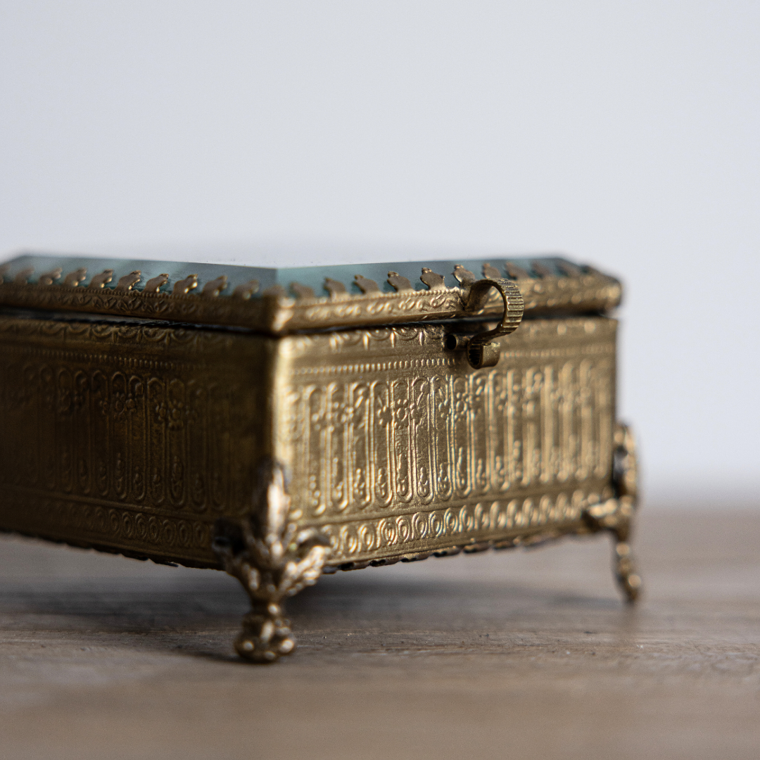 Footed Bevelled Brass & Glass Box | By Luxe B Co.