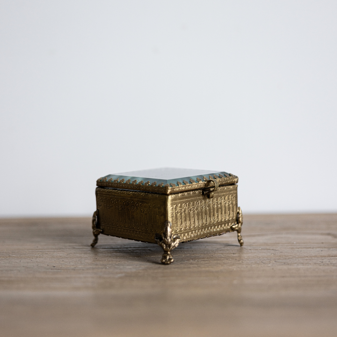 Footed Bevelled Brass & Glass Box | By Luxe B Co.