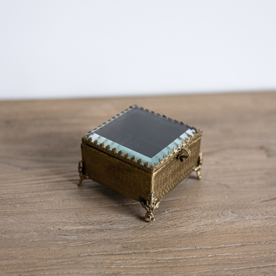 Footed Bevelled Brass & Glass Box | By Luxe B Co.