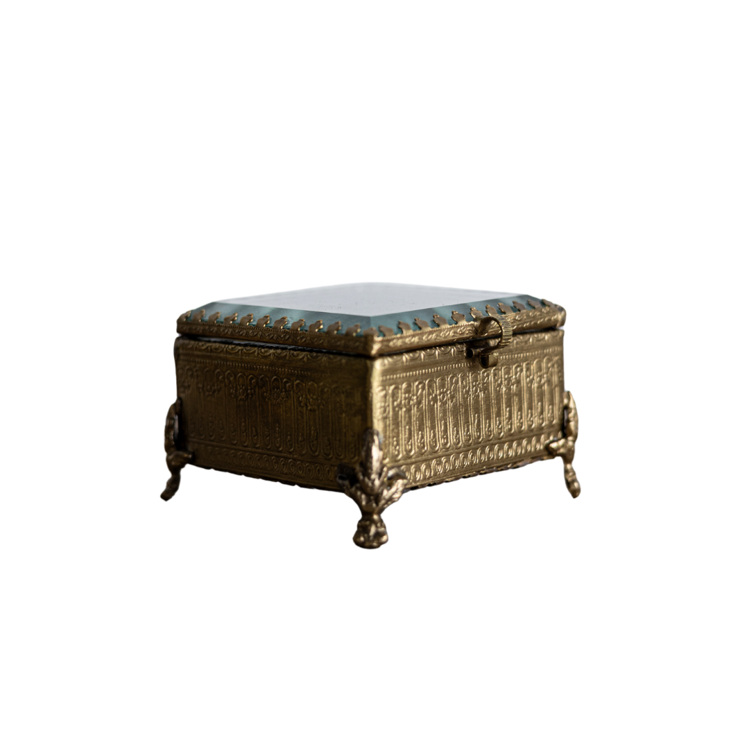 Footed Bevelled Brass & Glass Box | By Luxe B Co.