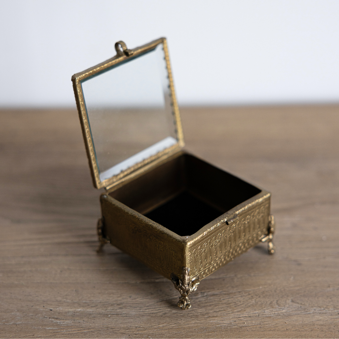 Footed Bevelled Brass & Glass Box | By Luxe B Co.