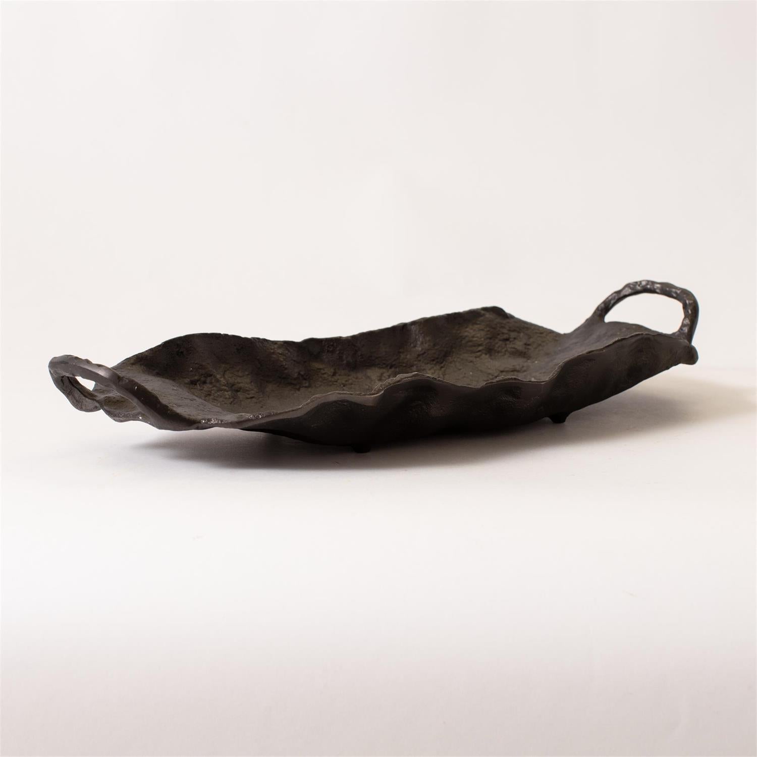 Decorative forged aluminum tray by Luxe B Co. with intricate detailing, perfect for stylish home decor and serving.