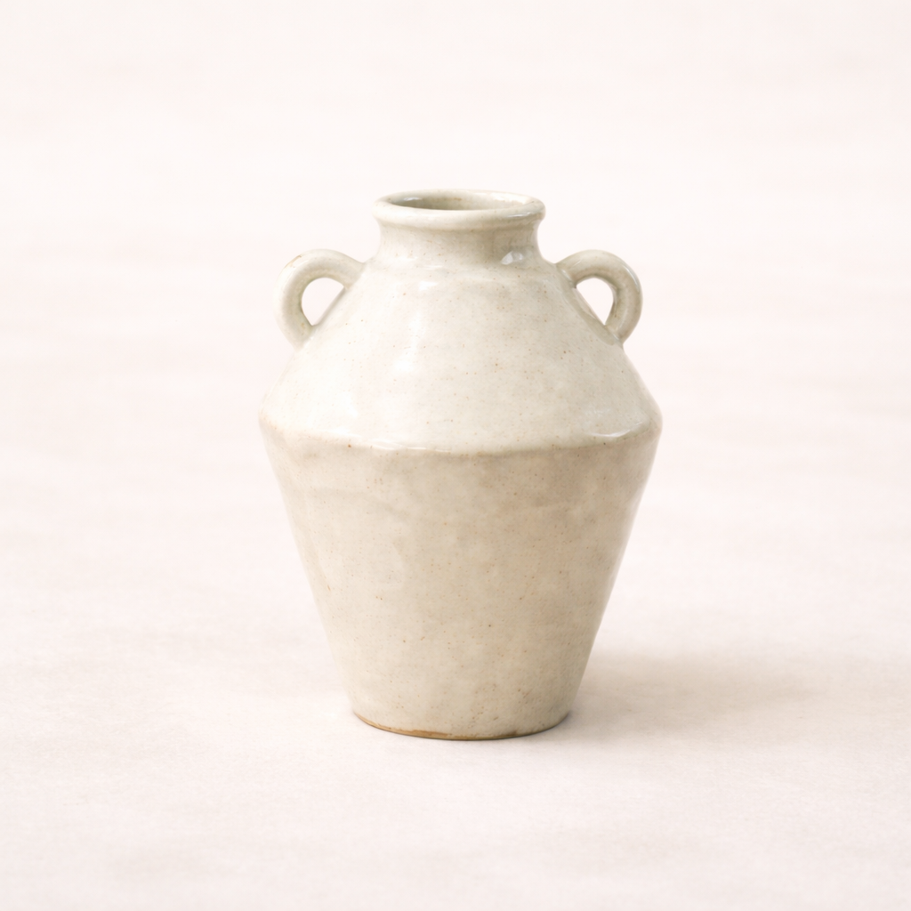 Geometric Cream Handled Vase | By Luxe B Co.