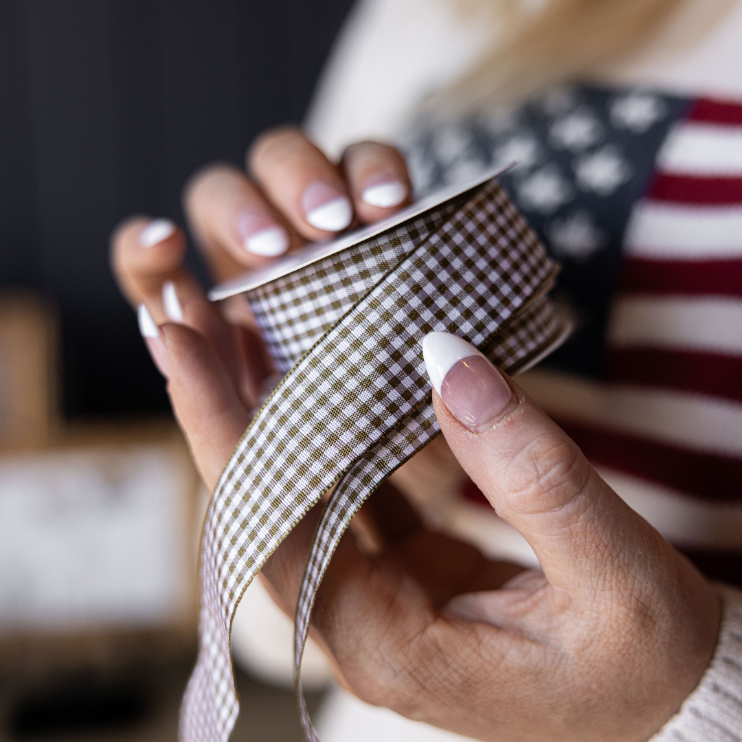 Gingham Olive Ribbon Holiday Decor | By Luxe B Co.