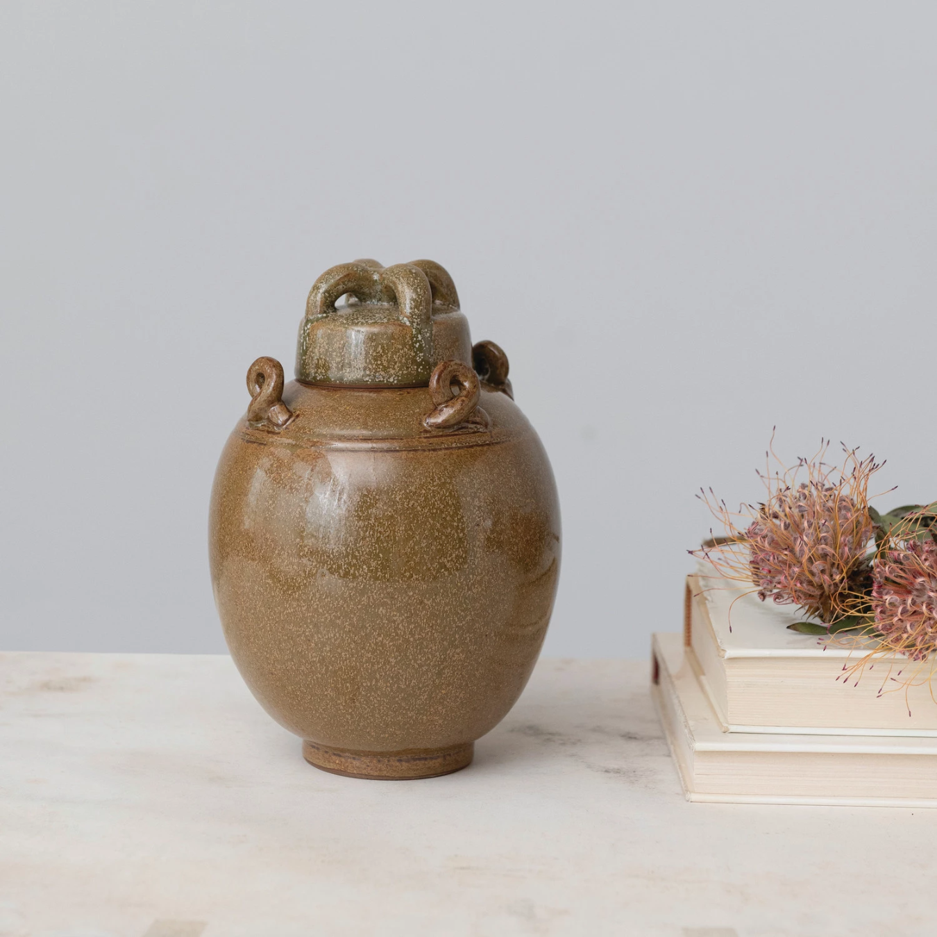 Glazed Green Stoneware Cachepot | By Luxe B Co.