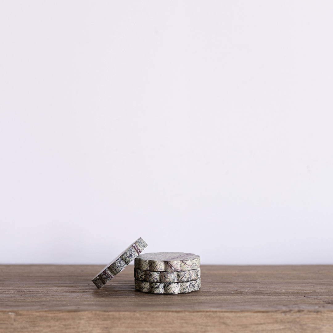 Green Marble Scalloped Coasters By Luxe B Co.