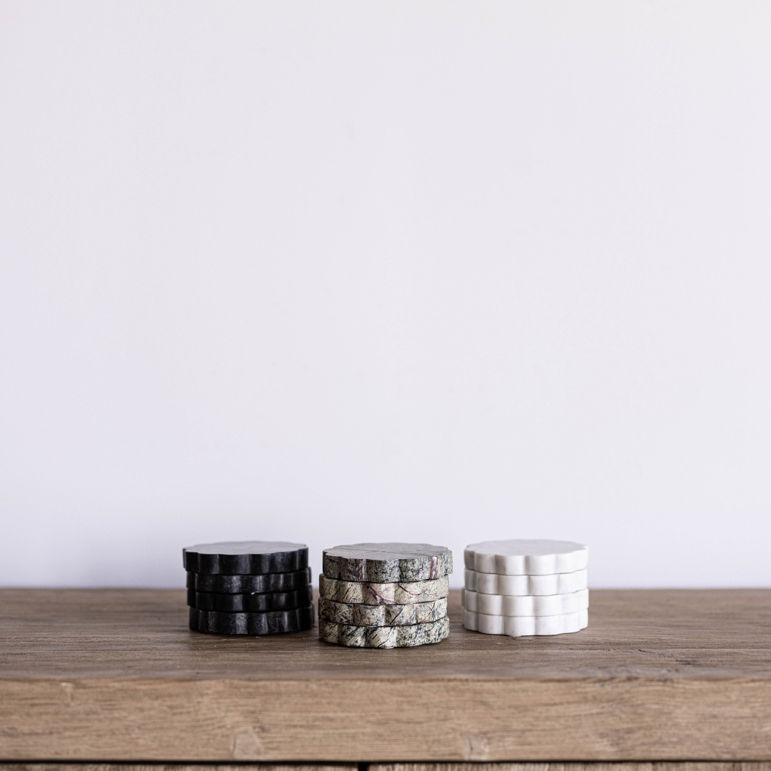 Green Marble Scalloped Coasters By Luxe B Co.