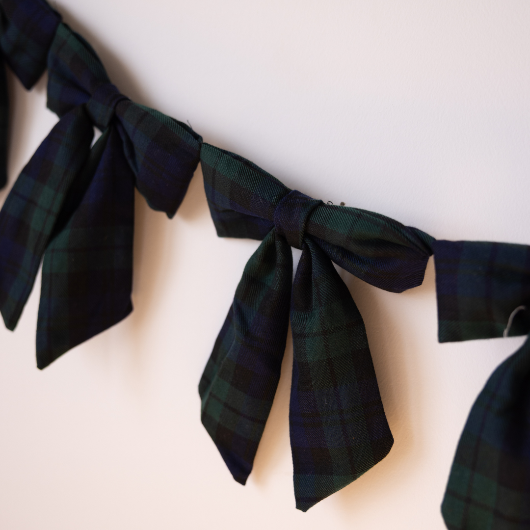 Green Plaid Fabric Bow Garland | By Luxe B Co.