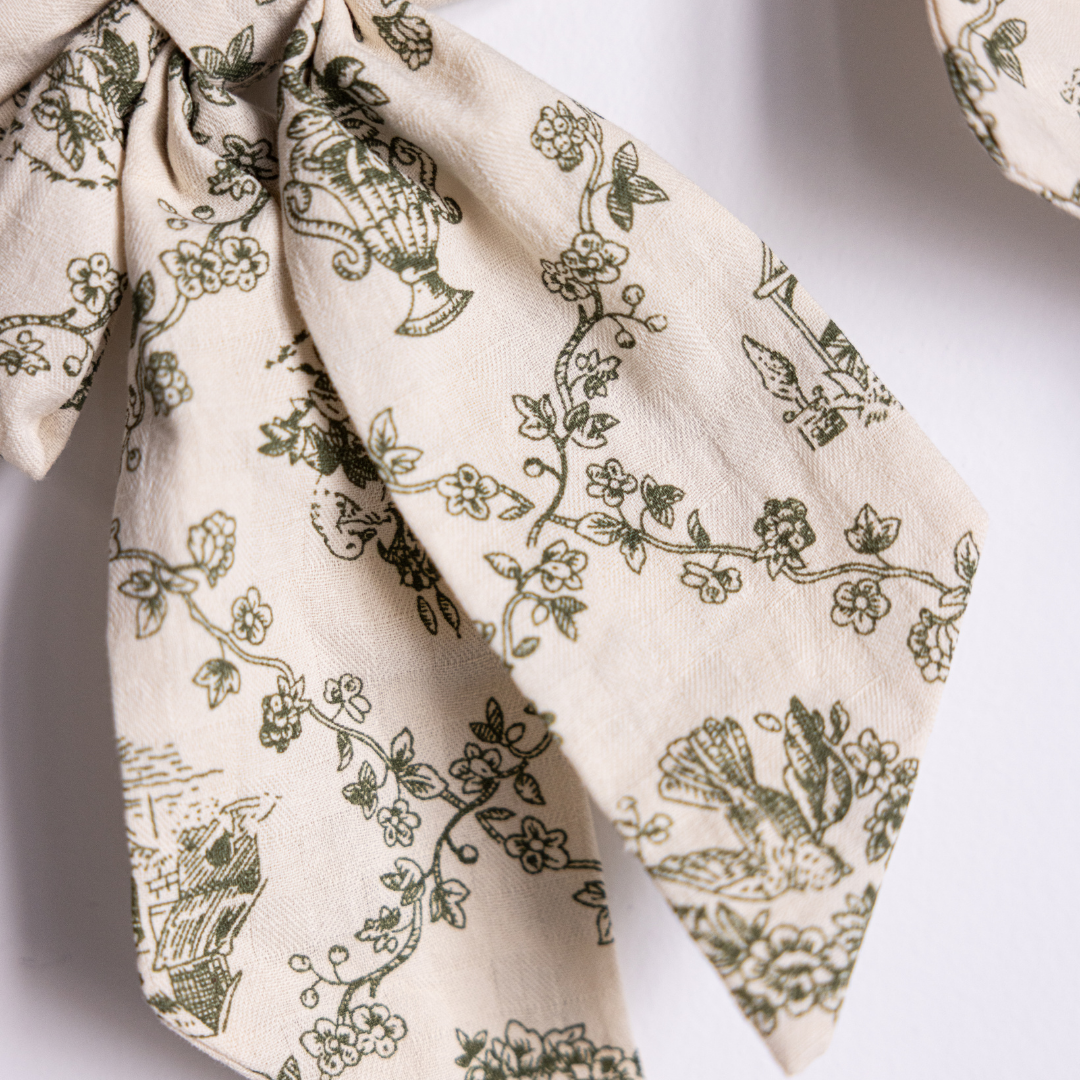 Green Toile de Jardin Fabric Bows By Luxe B Co. 