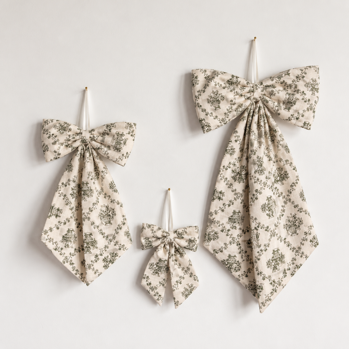 Green Toile de Jardin Fabric Bows By Luxe B Co. 
