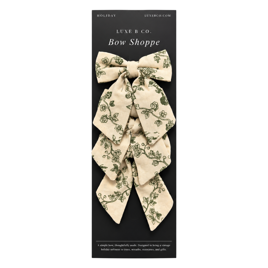 Green Toile de Jardin Mini Fabric Bows with Clips Set By Luxe B Co.